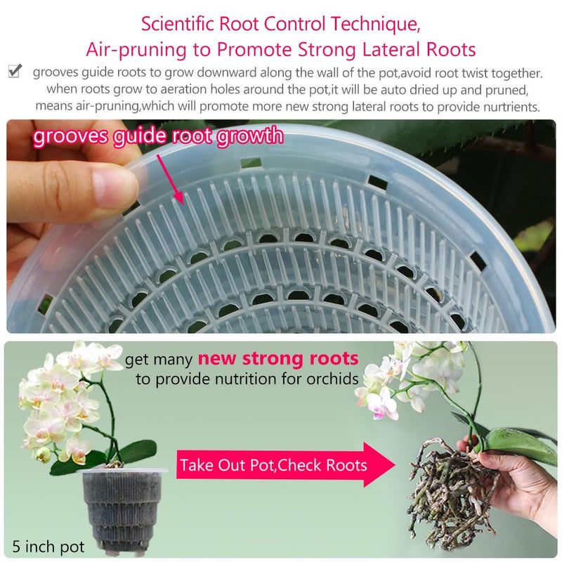 Meshpot 5 inch Orchid Pots with Holes for Repotting with Excellent Airflow, Set of 1, Double Layer Plastic Imitate Ceramic Orchid Planter, Clear Orchid Pot Match Decorative Orchid Container - Image 4